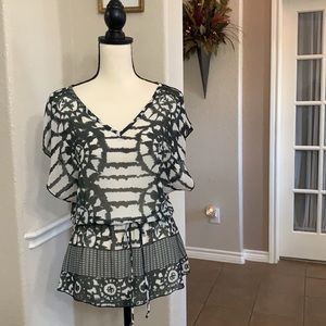 E Klah black abstract sheer print top Size S